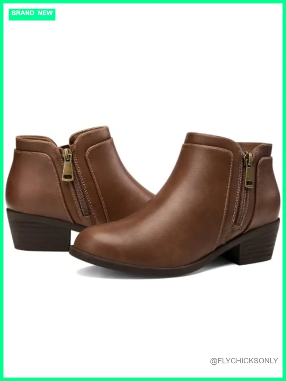Women's Faux Leather Ankle Booties Low Block Heel Side Zip Comfort